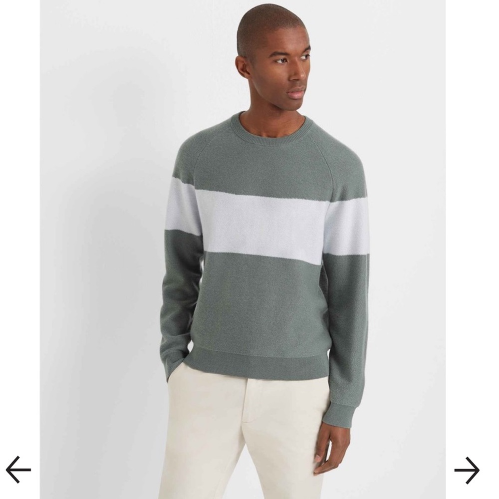 Club Monaco Men’s 100% Cashmere Stripe Crew Neck Sweater